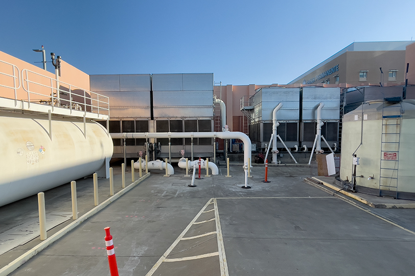 central plant cooling tower and fuel oil tank