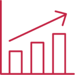 A bar graph with increasing heights and an arrow pointing upward at an angle to depict system optimization services